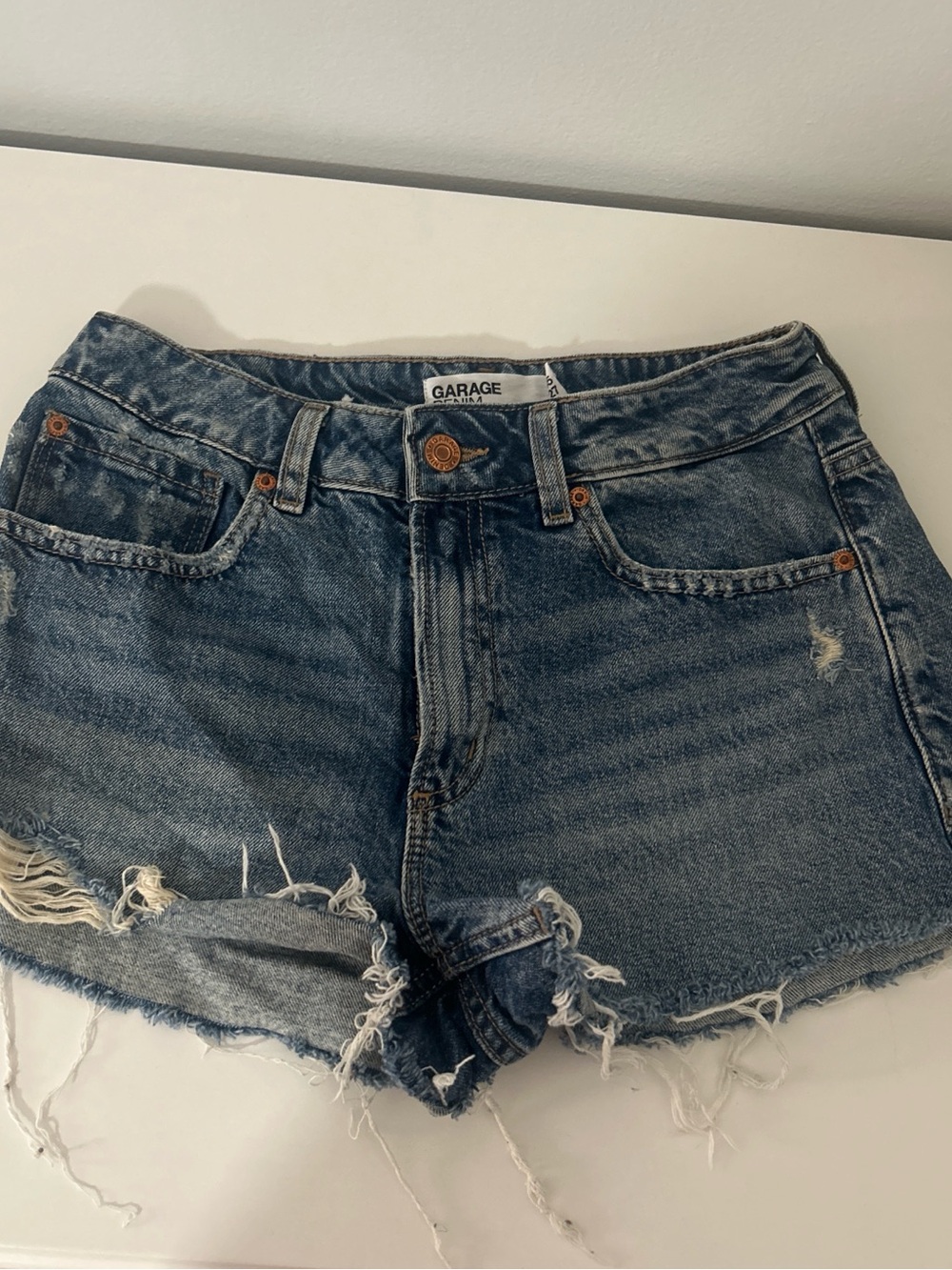 Garage Women's Distressed Denim Cutoff Shorts - Medium Blue